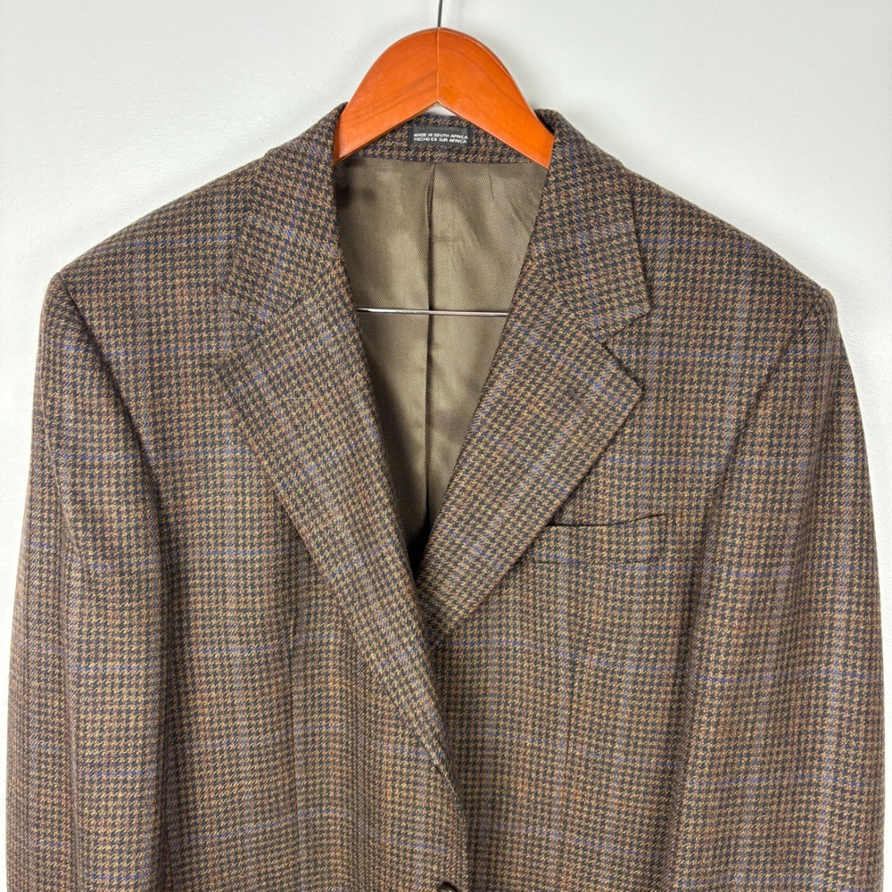 Stafford Mens Brown Houndstooth Wool Cashmere Blazer Jacket Size‎ 42R